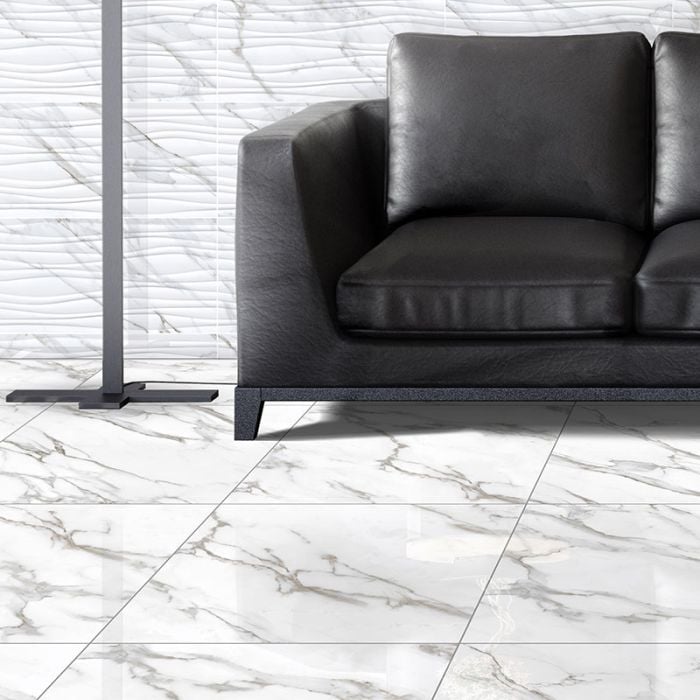 Elizabeth White Eco Shiny Glazed Porcelain Floor Tile  600mm x 600mm A-Grade
